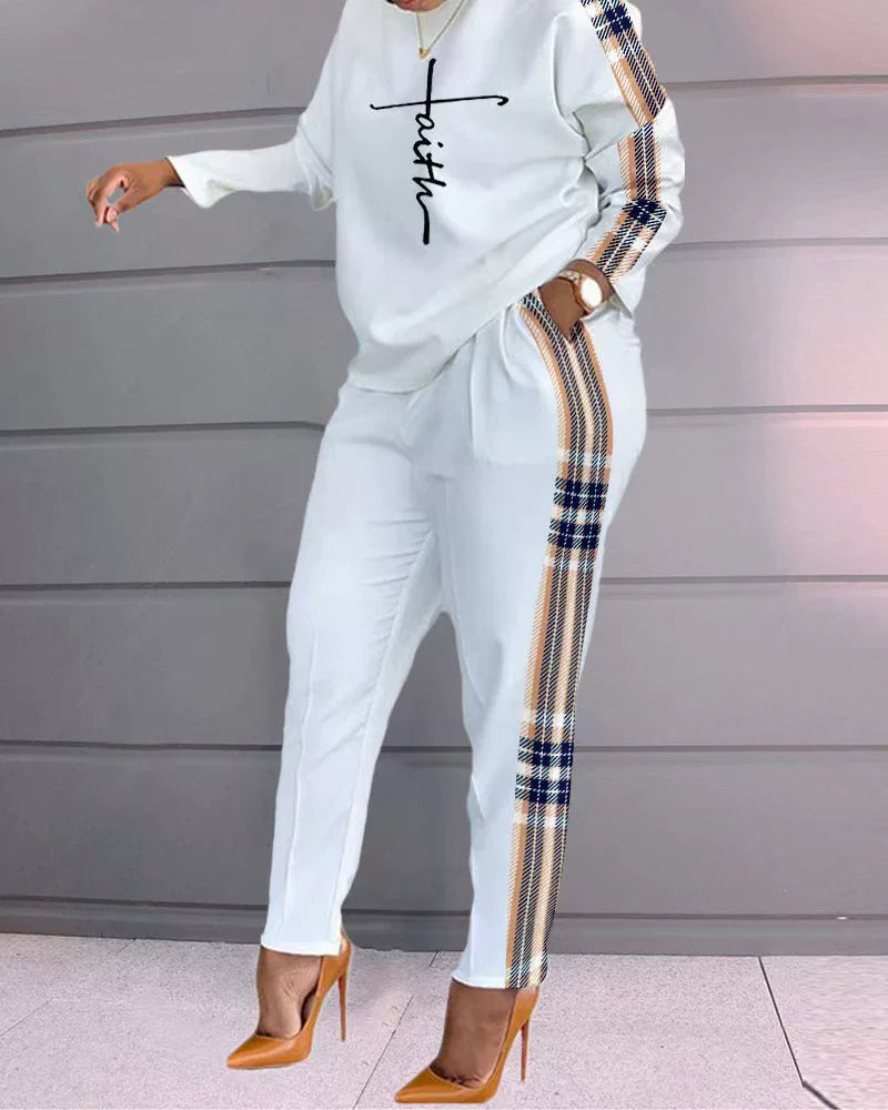 Ensemble Casual Femme Imprimé Manches Longues Grande Taille — Tenue Décontractée