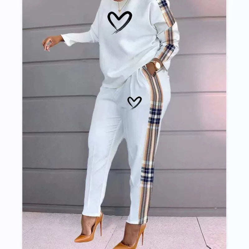 Ensemble Casual Femme Imprimé Manches Longues Grande Taille — Tenue Décontractée