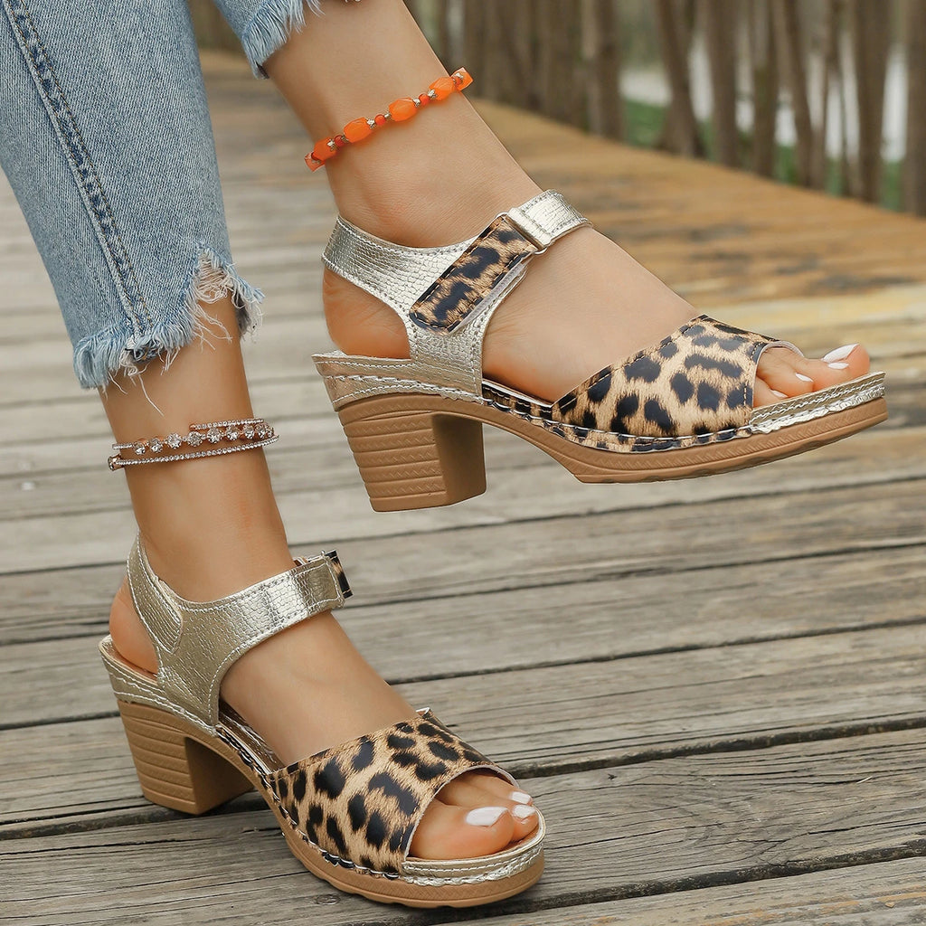 Sandales Femme Léopard Or Talon Compensé 2025 — Gladiateur, Plateforme Casual