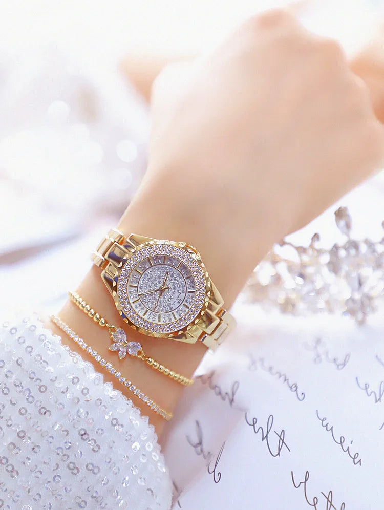 Montre Femme Or Bracelet Luxe Quartz 2025 — Acier Complet, Élégante, Top Marque