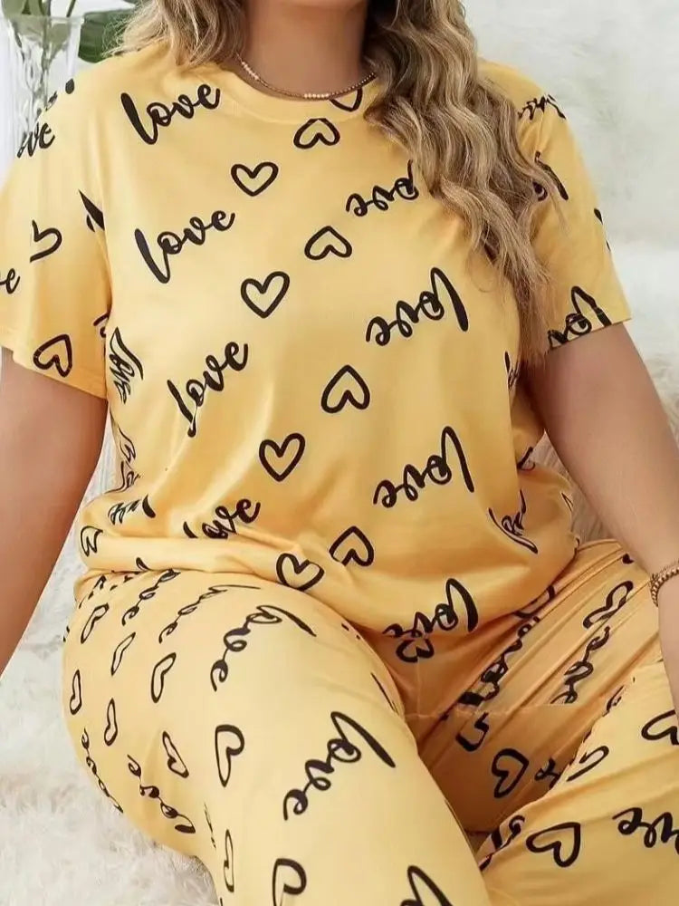 Pyjama Femme Grande Taille 2 Pièces — Manches Longues & Short, Printemps Lounge