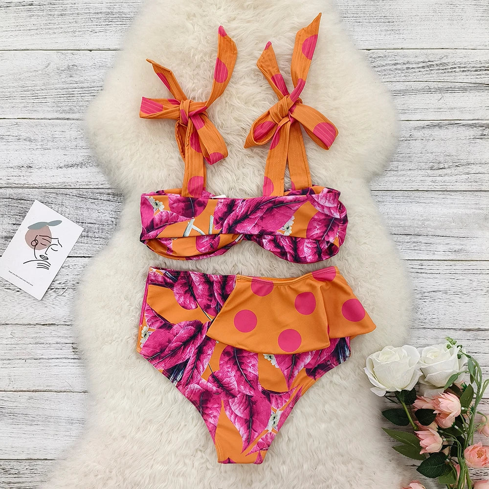 Bikini Taille Haute Bandage Floral 2026 — Volanté, Push Up, Bretelles Brésilien