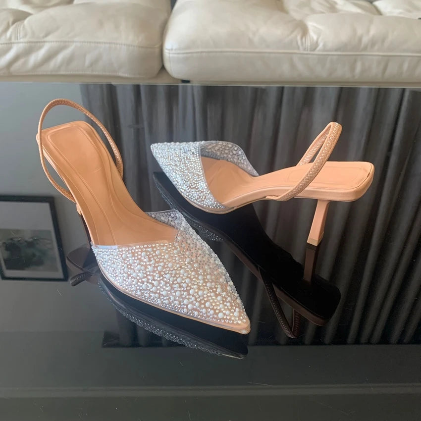 Escarpins Femme Perle Slingback 2024 — Bout Pointu, Talon Haut Élégant, Été
