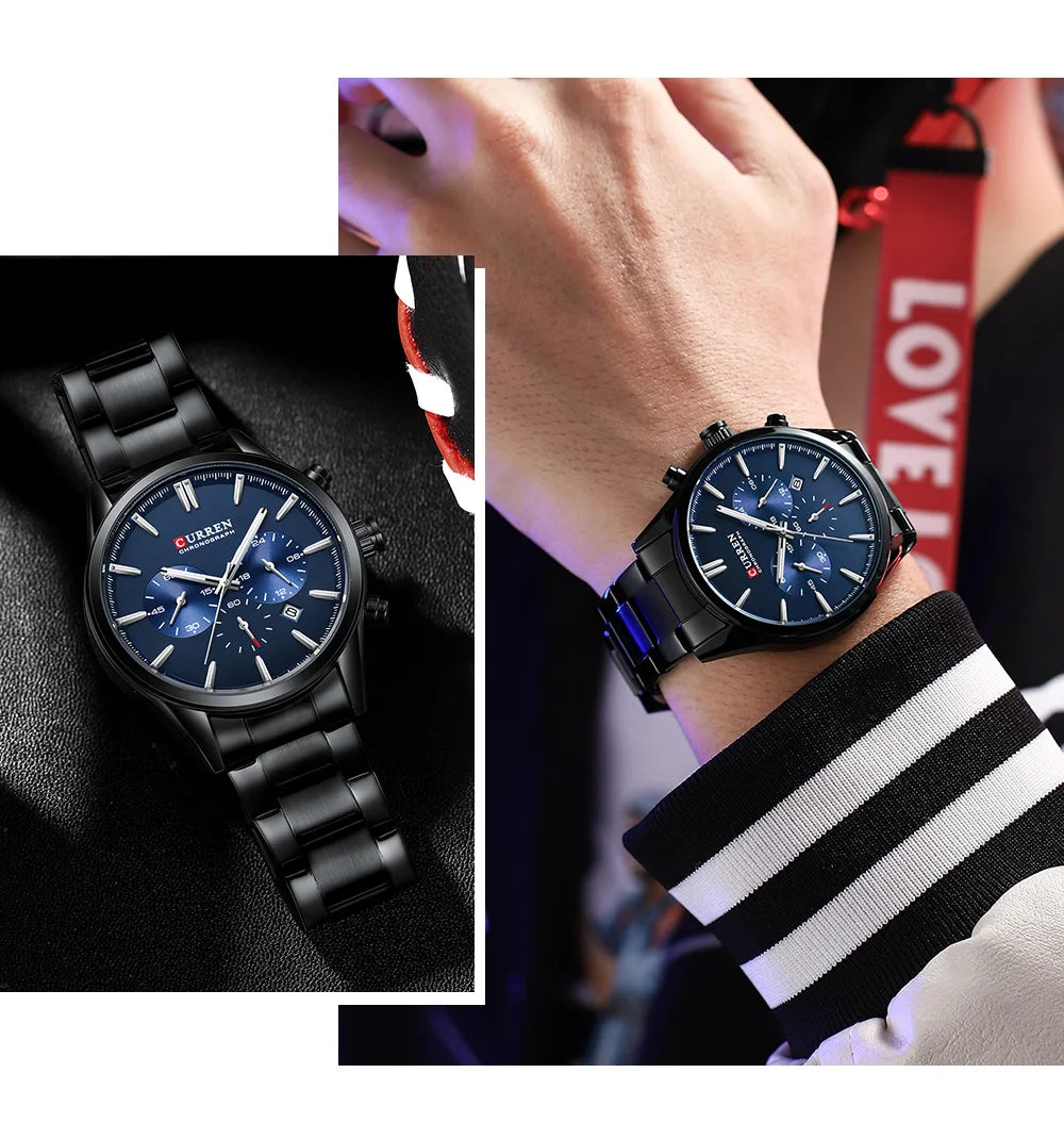 Montre Homme CURREN Multifonction Quartz — Date Automatique, Bracelet Acier Inoxydable