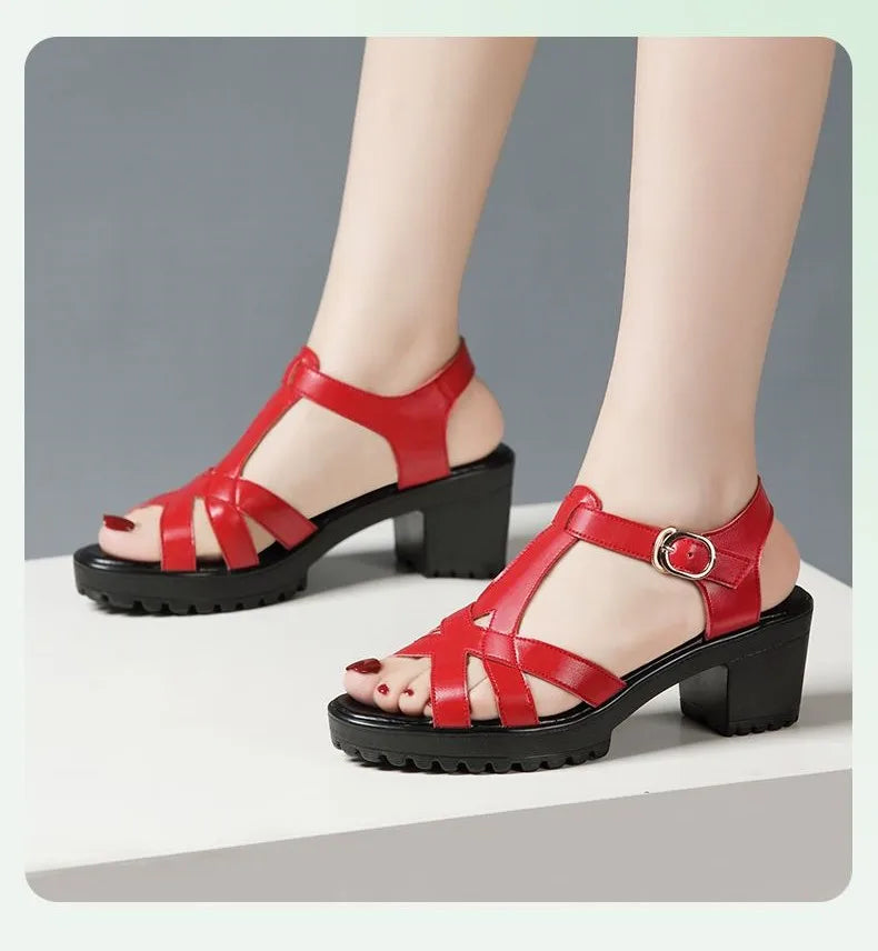 Sandales Gladiateur Femme Cuir Véritable Plateforme 2025 — Talon Bloc 6-10cm, Petite Taille 32-43