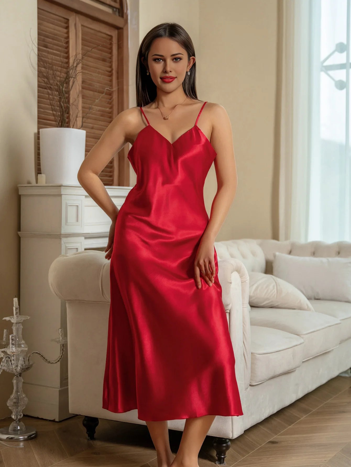 Nuisette Longue Femme Bretelles Satin — Lingerie Intime, Lounge Été