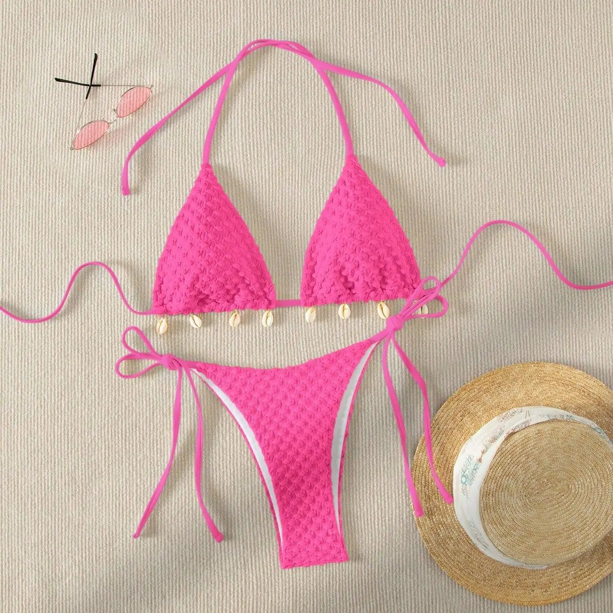 Bikini Coquillage Blanc Push Up 2025 — Halter Micro, Tanga, Maillot de Bain Sexy