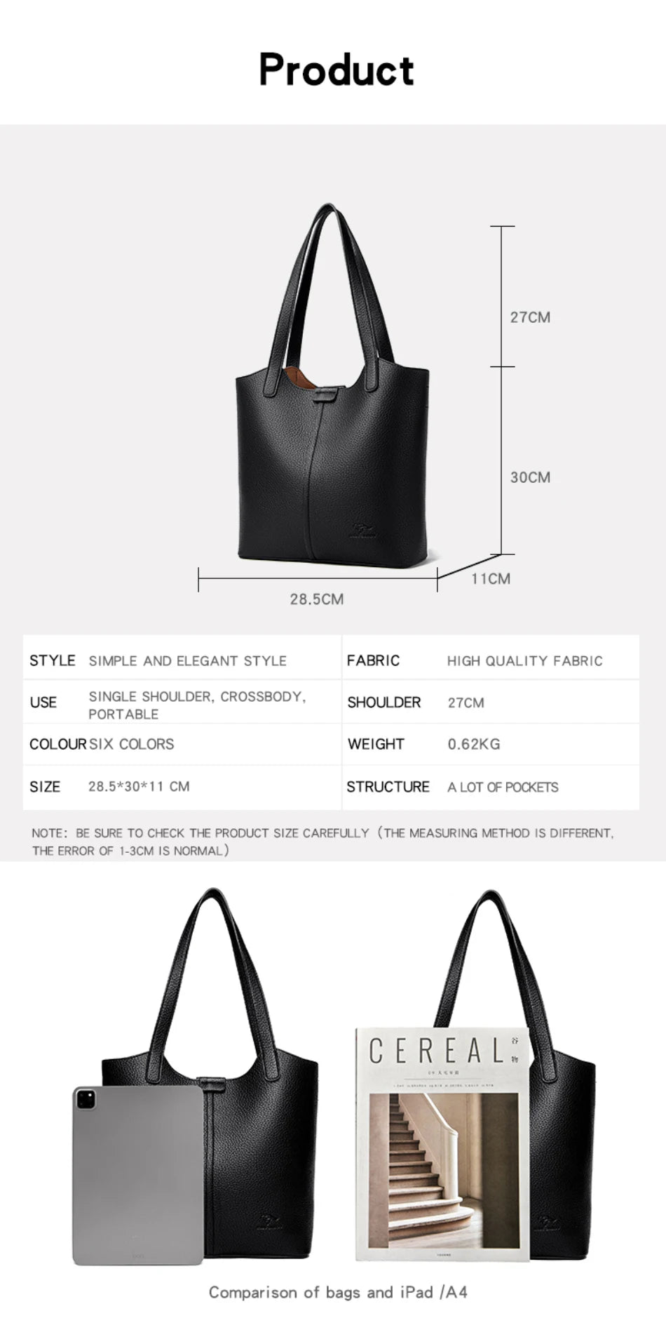 Sac À Main Femme PU Cuir Carré — Grand Tote Épaule, Bandoulière Fashion
