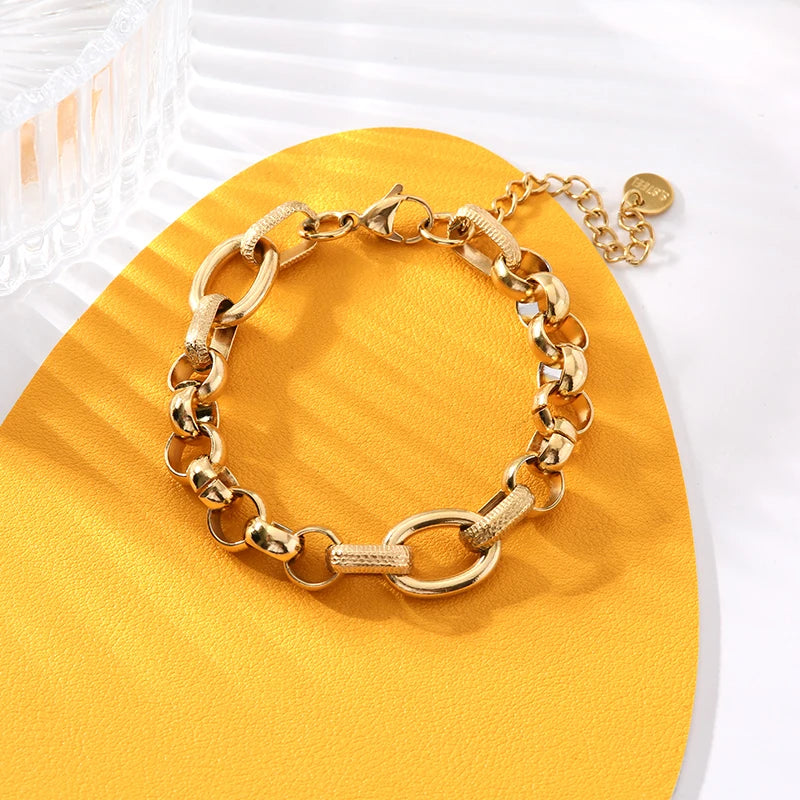 Bracelet Jonc Acier Inoxydable 316L Doré Femme — Chaîne Poignet Tendance Waterproof