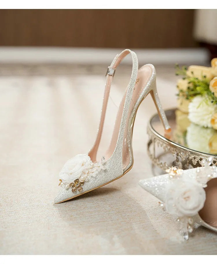 Chaussures Mariage Blanches Bout Pointu Fleurs — Talon Haut, Sandales Été Fashion 2026