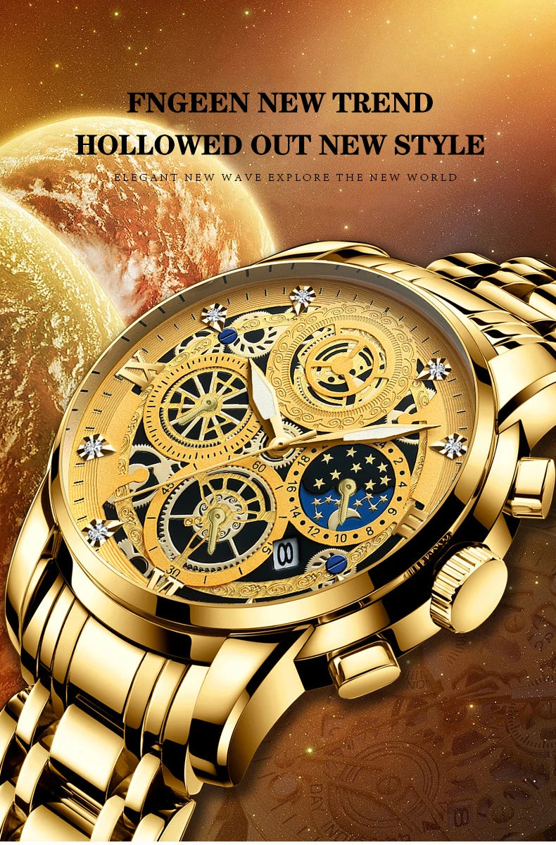 Montre Homme BINBOND Luxe Quartz — Acier Inoxydable, Lumineux, Étanche 30M, Business