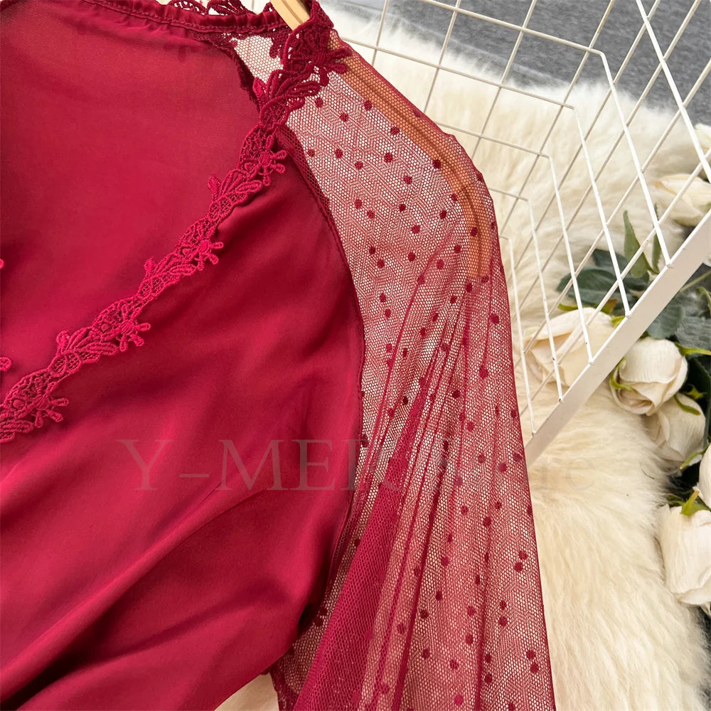 Robe de Chambre Kimono Dentelle Broderie — Longue, Satin Soie, Mariage & Nuit