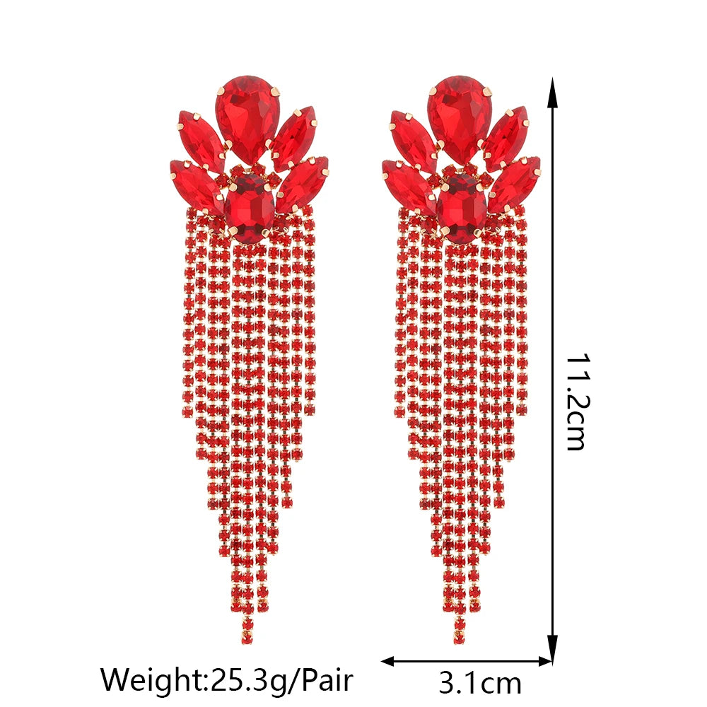 Boucles d'Oreilles Longues Pendantes Cristal Verre Femme — Franges Luxe, Cadeau Bijou