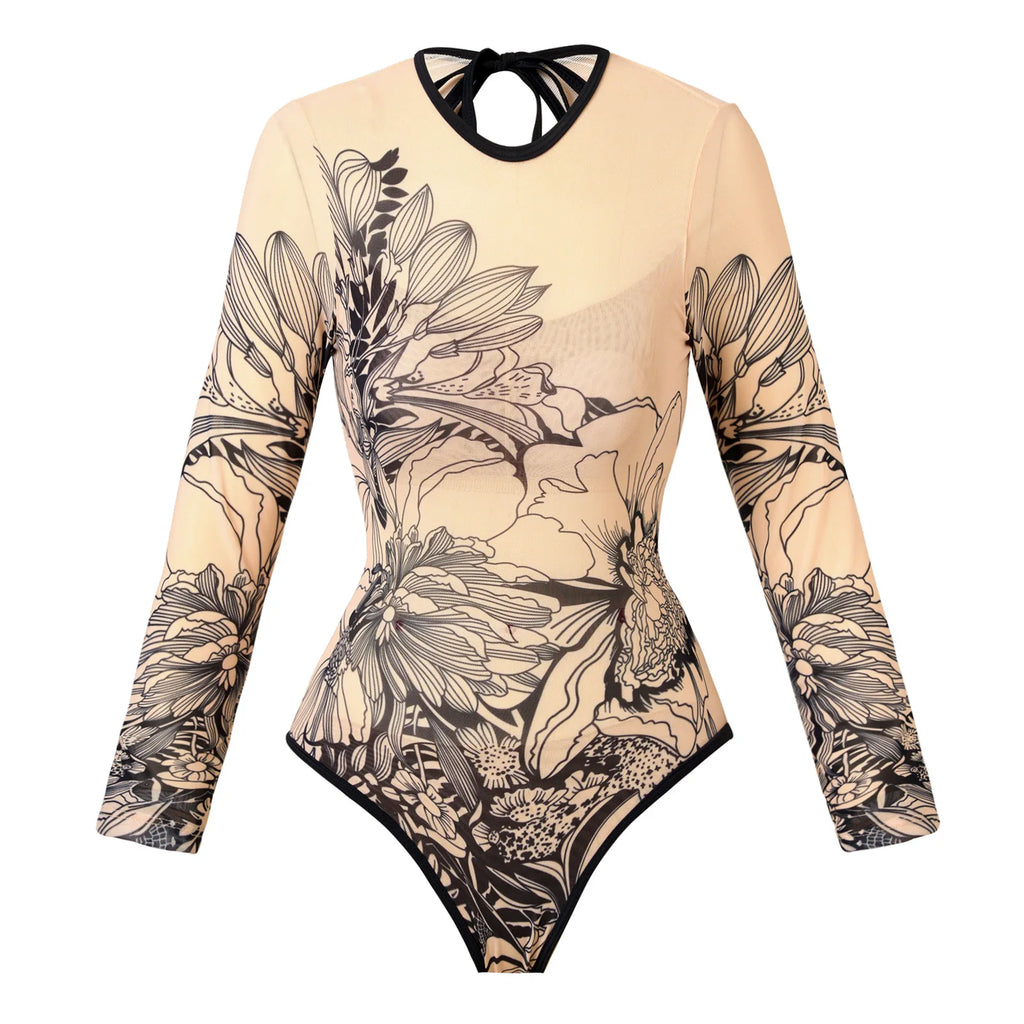 Maillot de Bain Taille Haute Filet Sexy — Manches Longues, Bikini Femme Été Plage