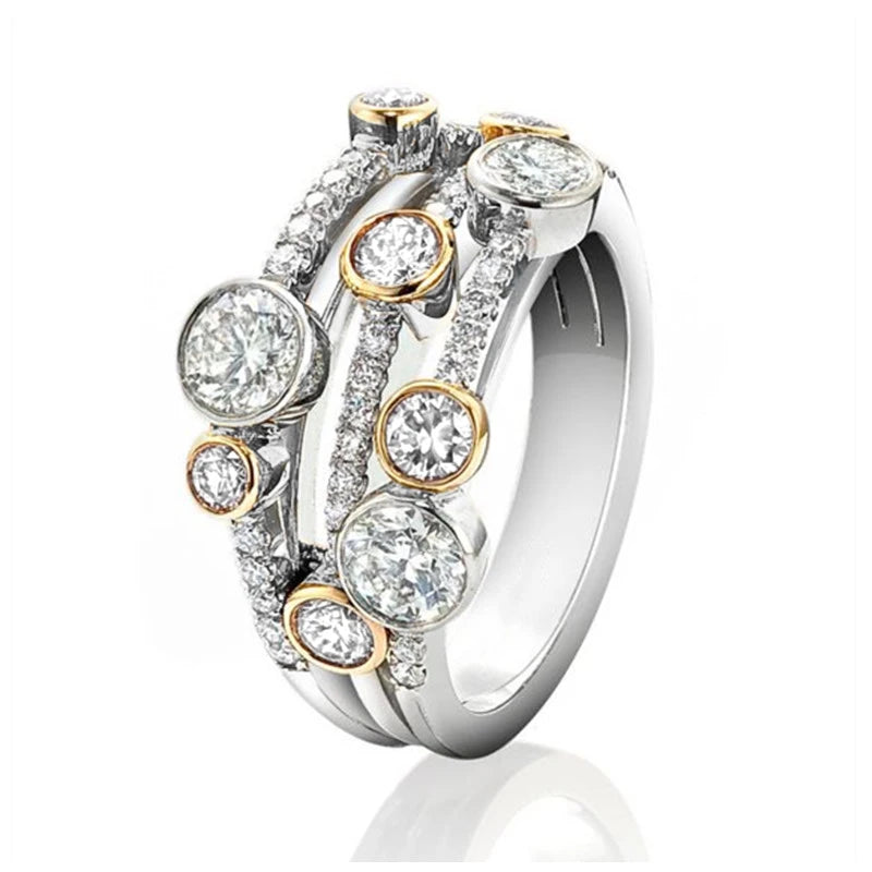 Huitan Bague Femme Bicolore Vintage — Zircon Cubique Luxe, Tendance 2022