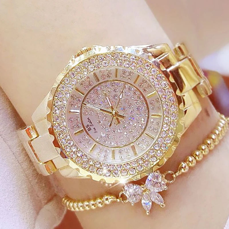 Montre Femme Or Bracelet Luxe Quartz 2025 — Acier Complet, Élégante, Top Marque