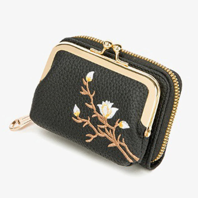 Portefeuille Court Femme Cuir PU Floral — Grande Capacité, Porte-Monnaie & Cartes