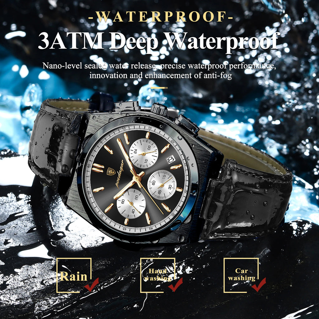 Montre Homme POEDAGAR Business Quartz — Étanche, Lumineux, Chronographe, Date, Sport