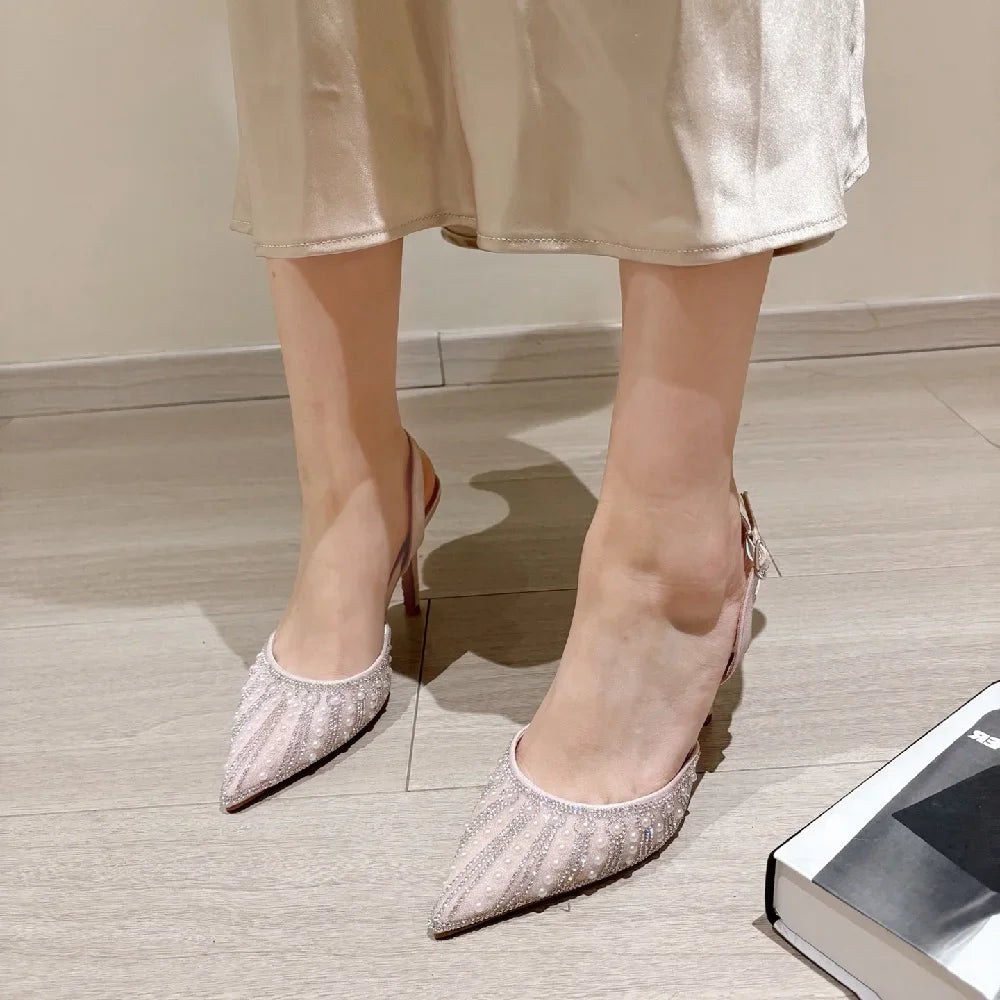 Escarpins Cristal Boucle Femme — Bout Pointu, Talon Fin, Mules Banquet Soirée