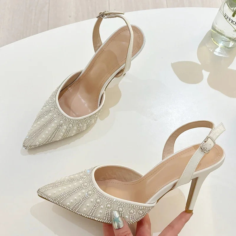 Escarpins Cristal Boucle Femme — Bout Pointu, Talon Fin, Mules Banquet Soirée