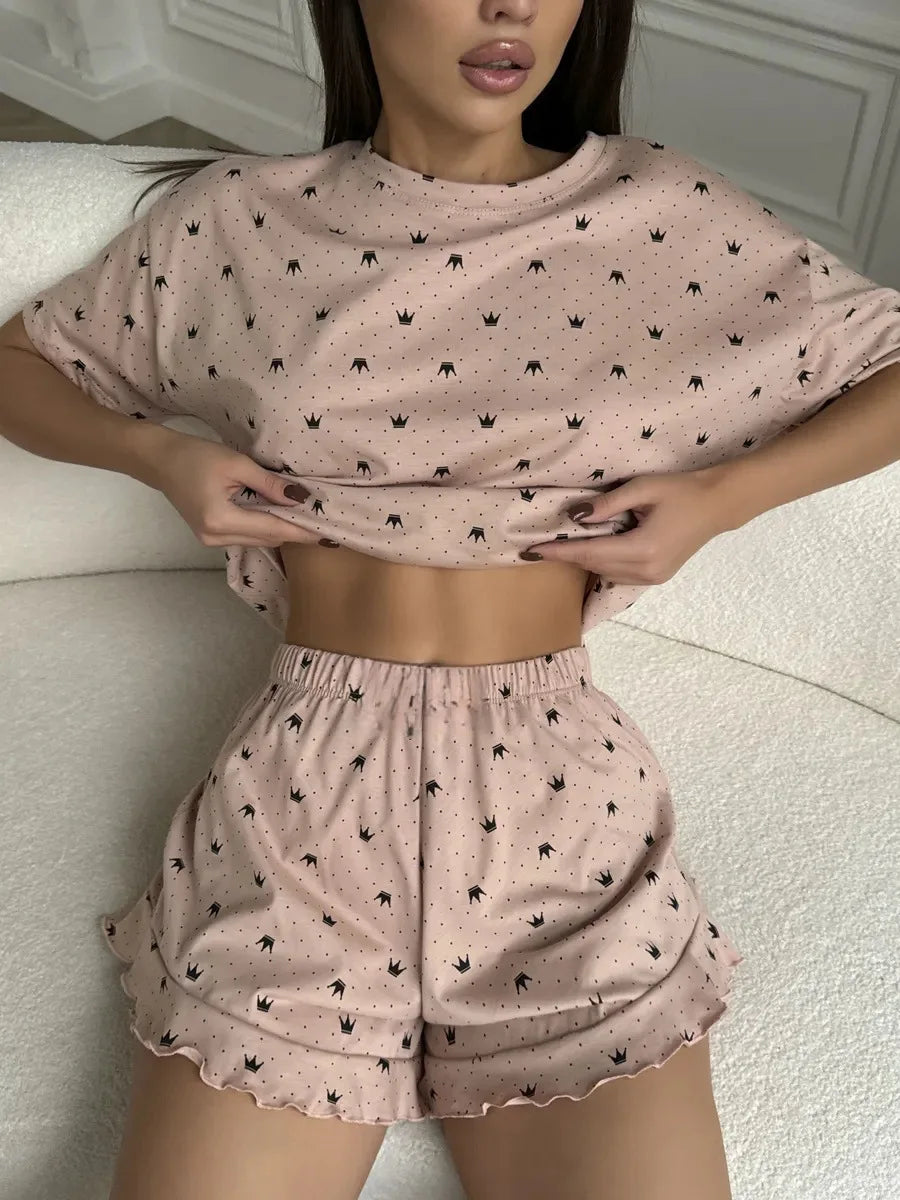 Ensemble Pyjama Femme Été — 2 Pièces Manches Courtes, Confortable & Léger