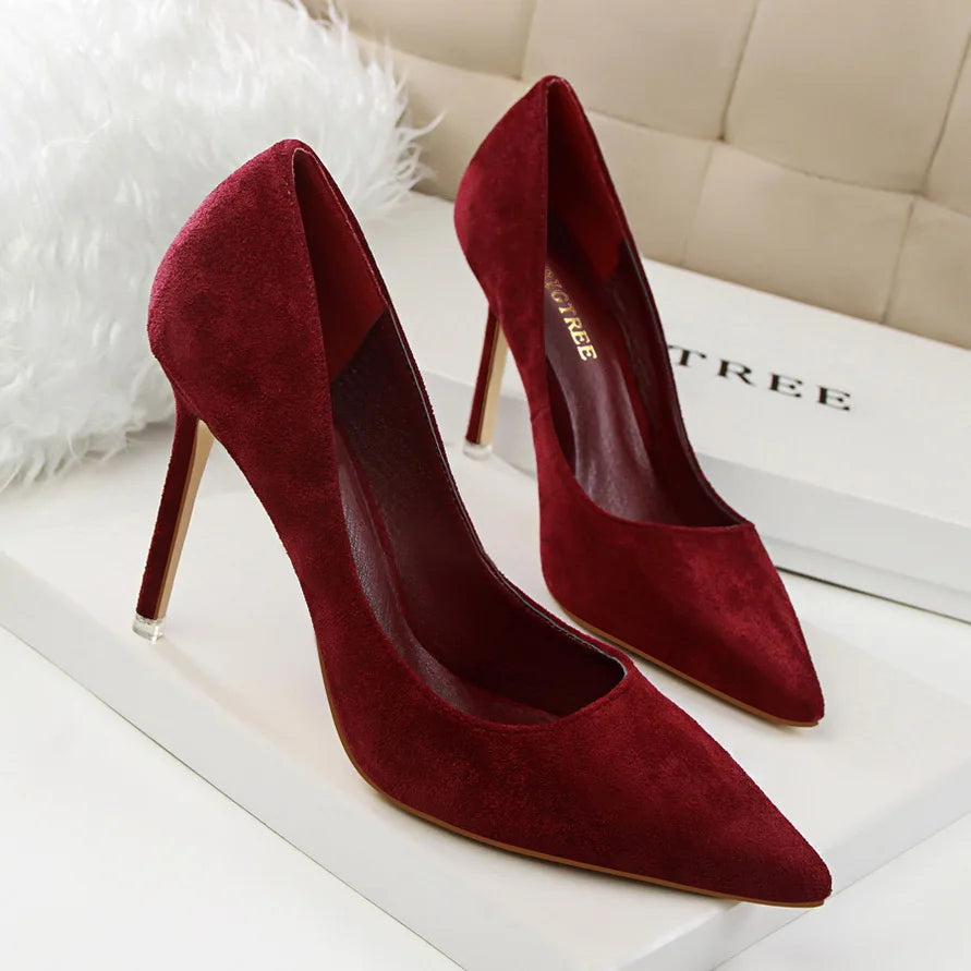 Escarpins Femme 9cm Jaune Bordeaux — Suède, Grande Taille, Mariage Prom