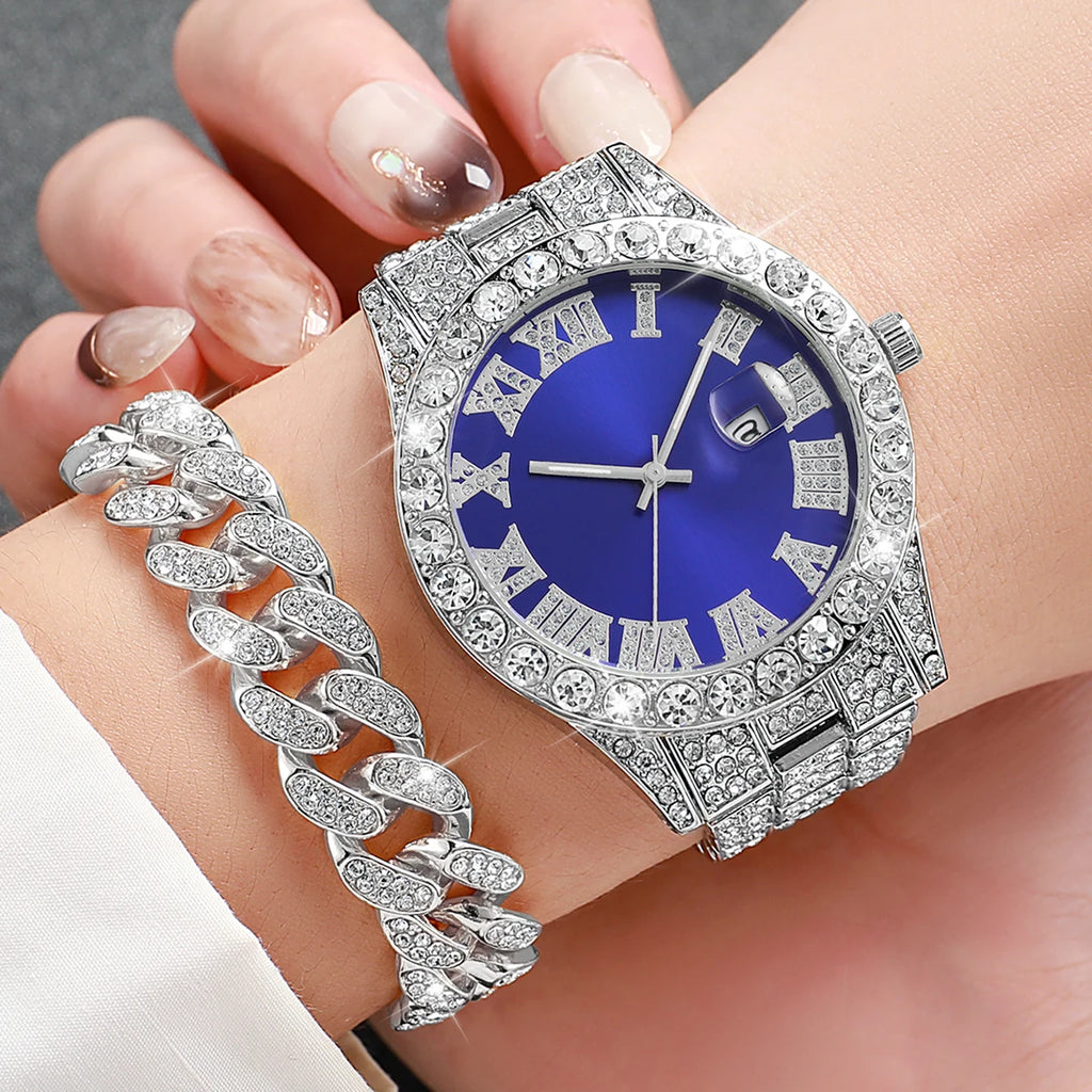 Coffret 3 Montres Homme Luxe Diamant — Cadran Roma, Acier, Quartz + Bijoux (Sans Boîte)
