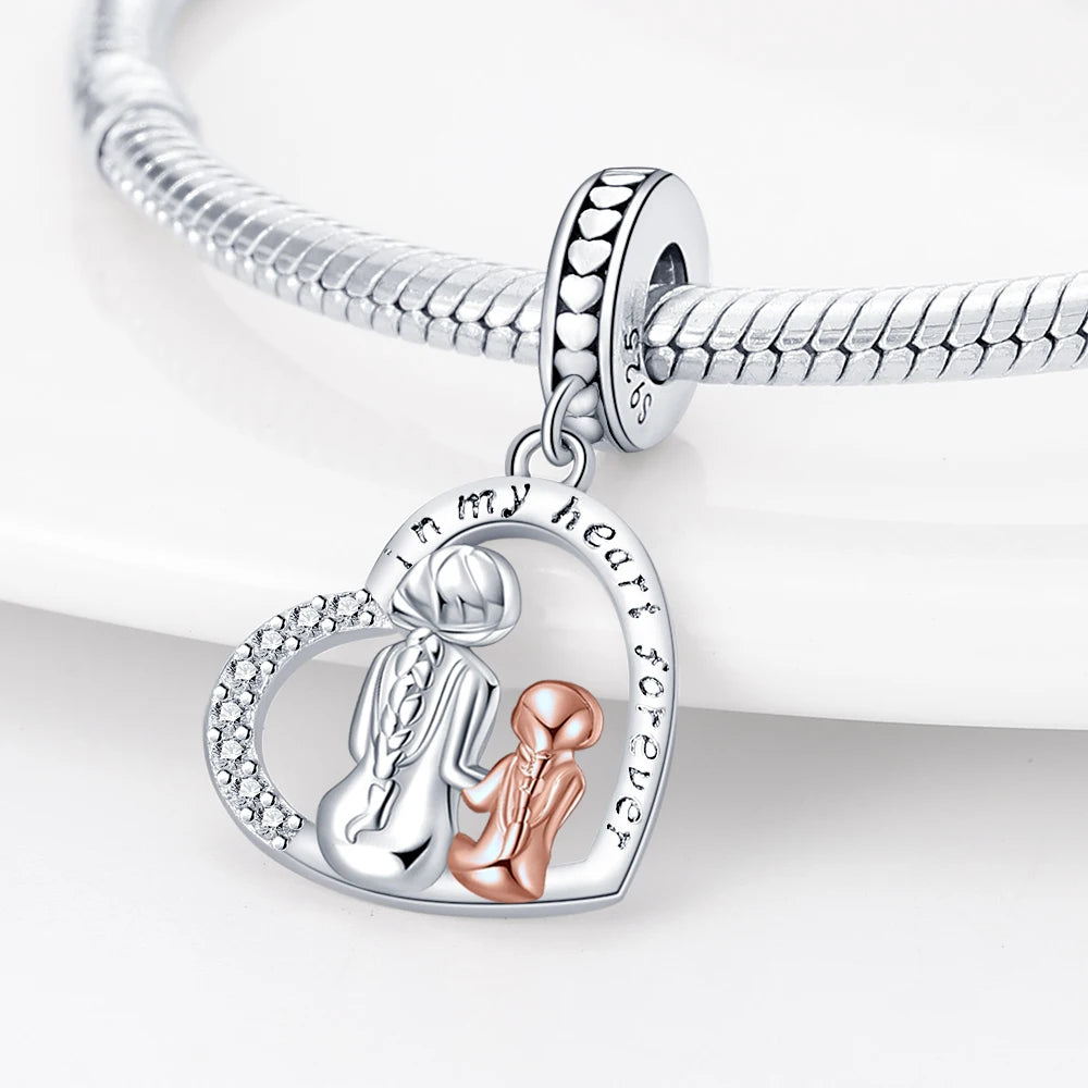 Charm Pendentif Argent 925 Fête des Mères — Perle DIY Bracelet Femme, Cadeau Original