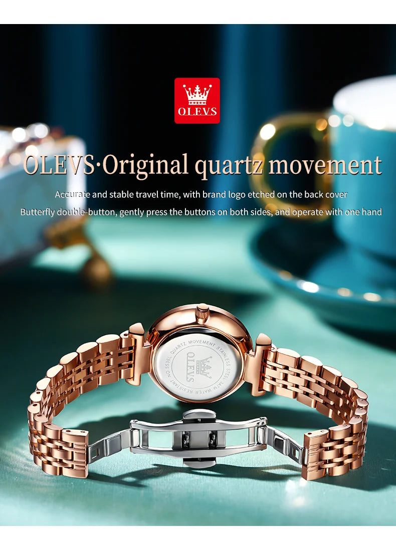 OLEVS Montre Femme Fashion Élégante — Quartz, Acier Inoxydable, Étanche, Date