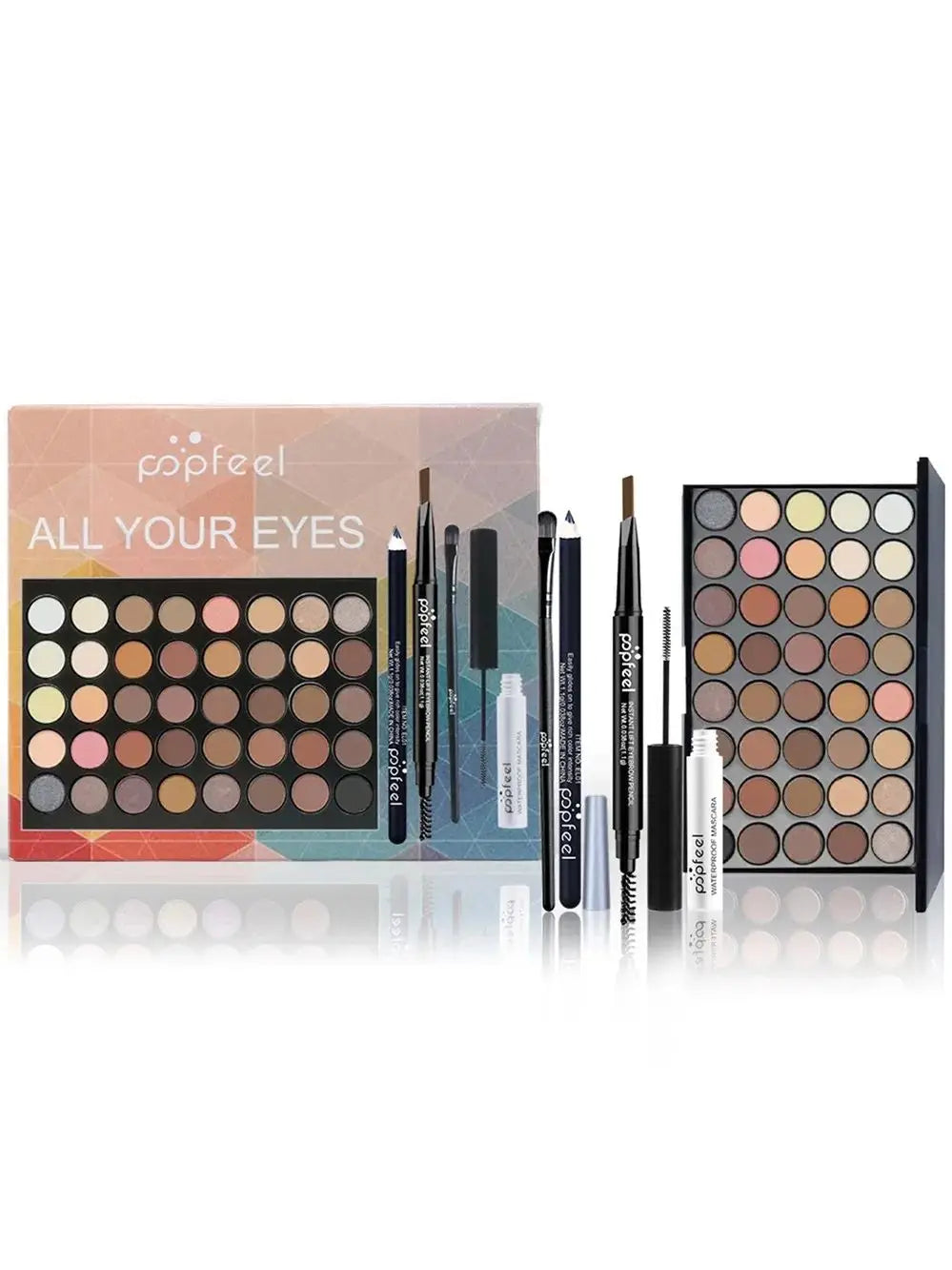 Set Maquillage Yeux POPFEEL — Palette Fard, Eyeliner, Mascara, Crayon Sourcils