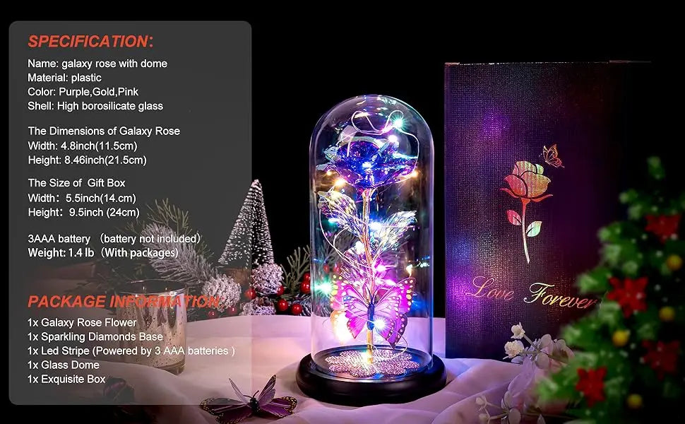 Rose Éternelle en Verre sous Cloche avec Lumière – Cadeau Fête des Mères