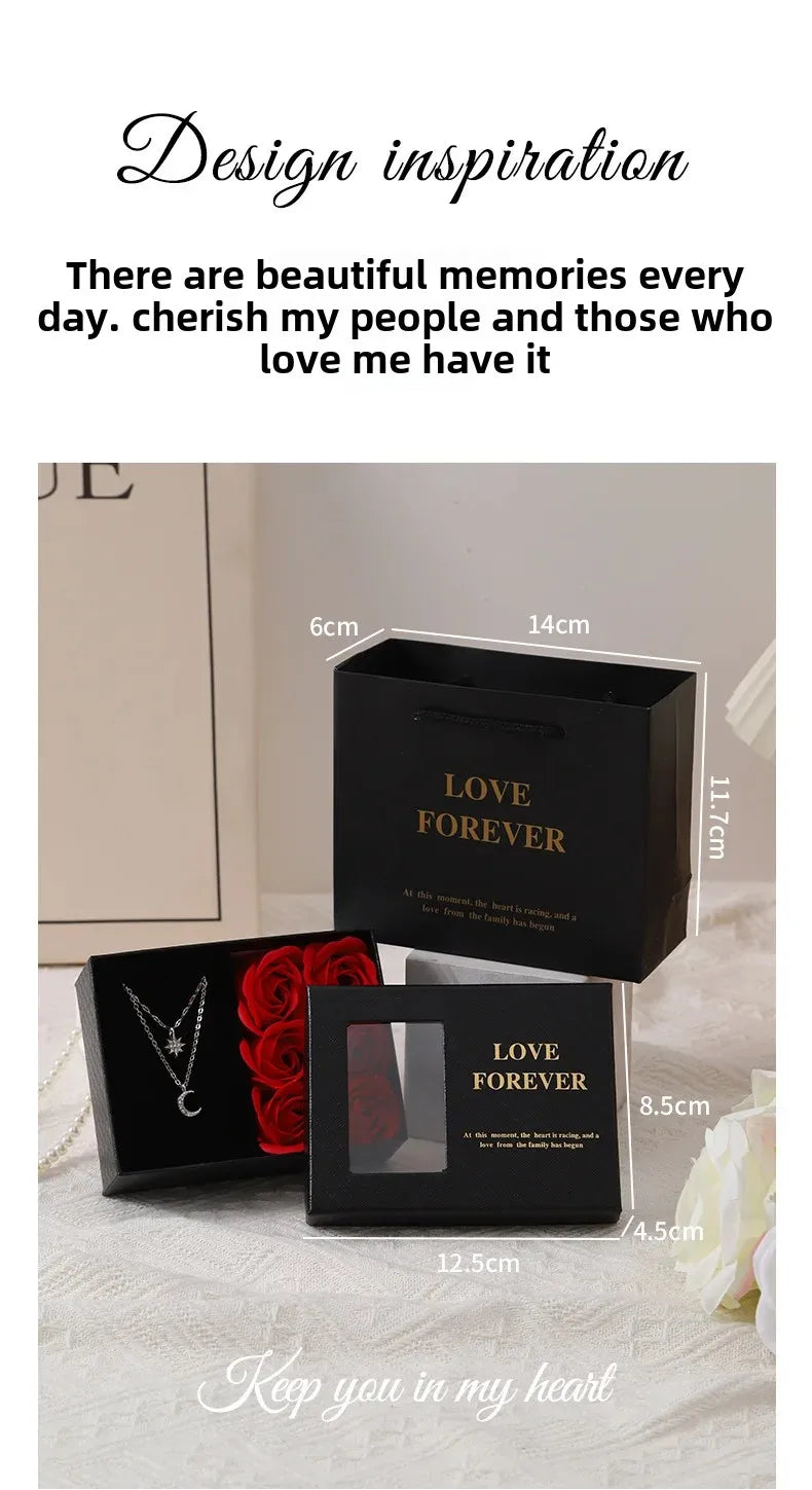 Coffret Cadeau Fête des Mères avec 6 Roses Savon & Boîte Bijoux Romantique