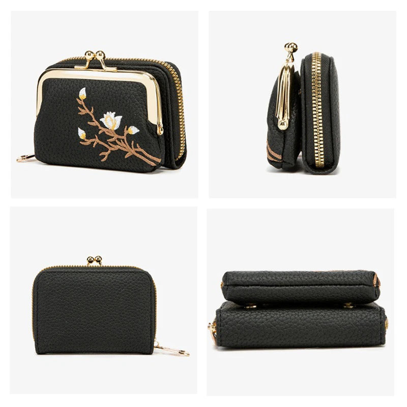 Portefeuille Court Femme Cuir PU Floral — Grande Capacité, Porte-Monnaie & Cartes
