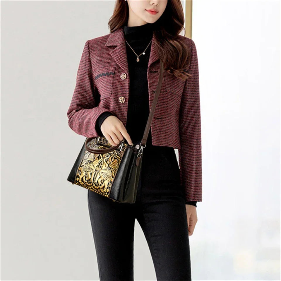 Sac À Main Femme Cuir PU Gaufré Artisanal — 3 Compartiments, Grande Capacité, Bandoulière