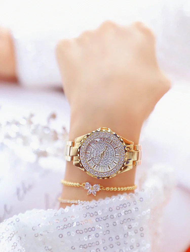 Montre Femme Or Bracelet Luxe Quartz 2025 — Acier Complet, Élégante, Top Marque