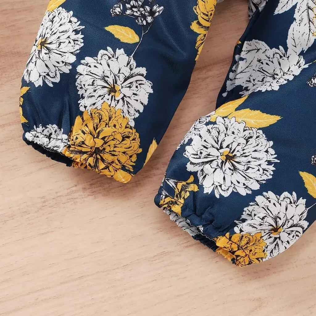 Ensemble Bébé Fille 3 Pièces — Body Manches Courtes, Pantalon Floral & Bandeau