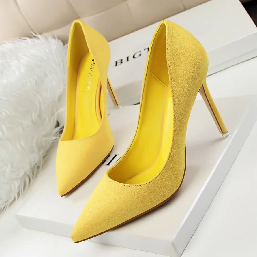 Escarpins Femme 9cm Jaune Bordeaux — Suède, Grande Taille, Mariage Prom