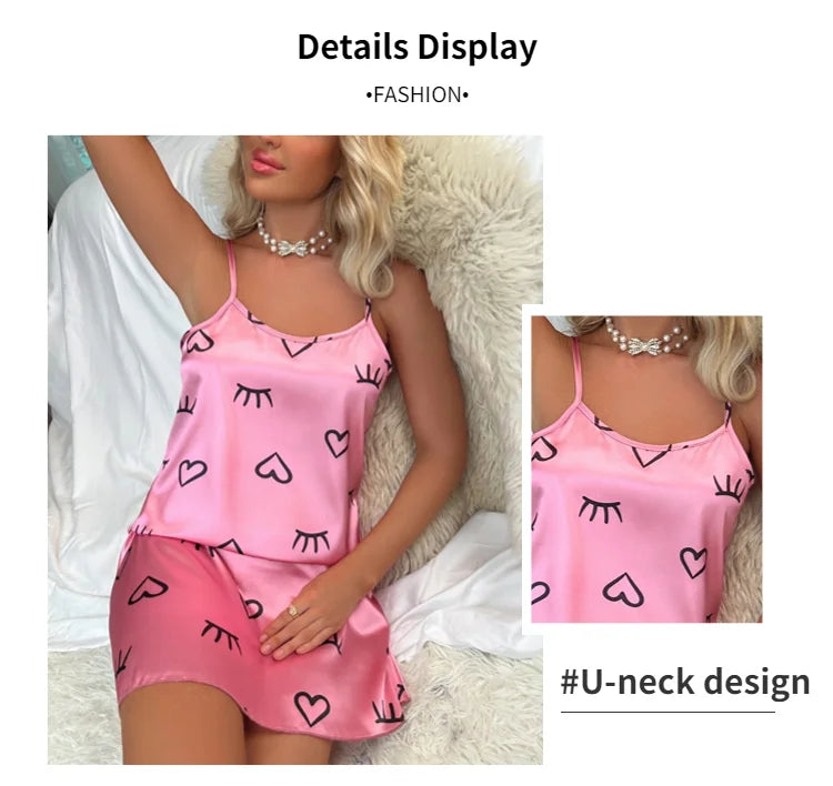 Lingerie Femme Babydoll Nuisette Imprimée — Sans Manches, Sexy, Pyjama Chemise