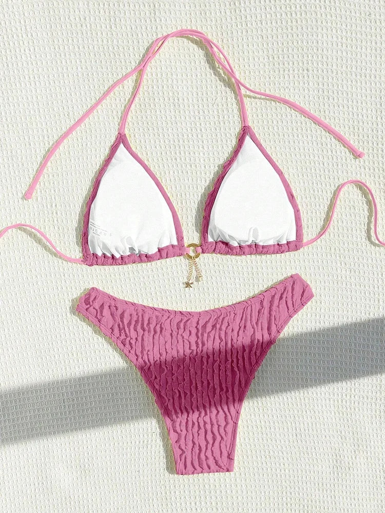 Bikini 2 Pièces Halter Volanté 2026 — Maillot de Bain Femme Sexy, Plage Été