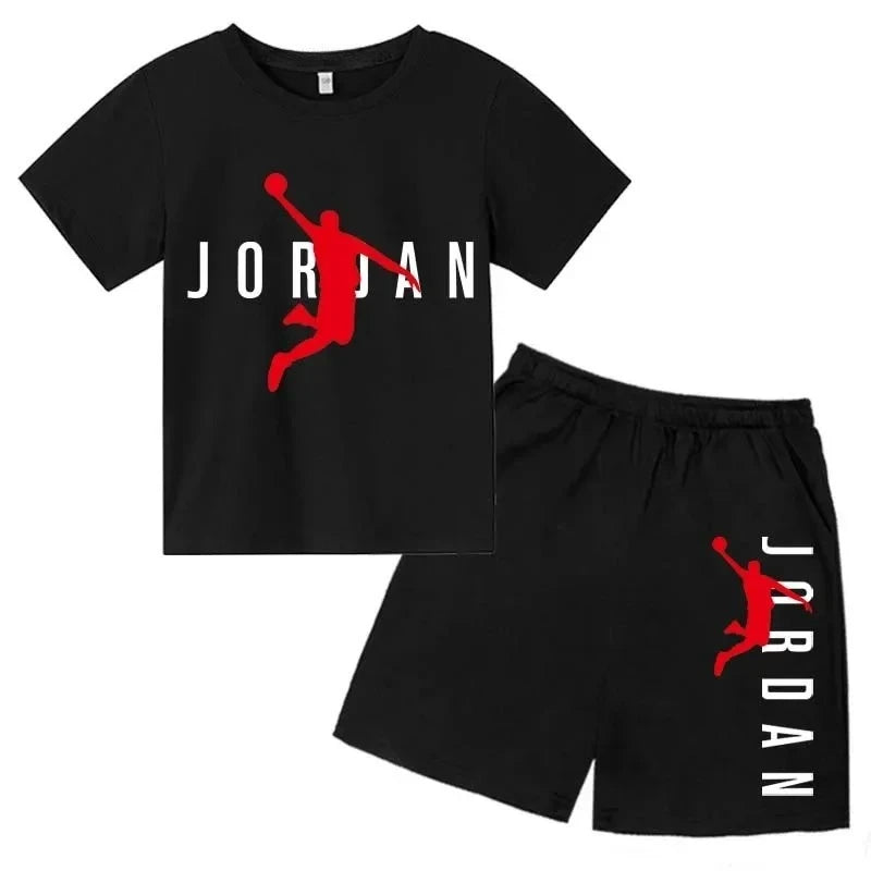 Ensemble 2 pièces enfant mixte – T-shirt & short sport imprimé lettres luxe, 3-14 ans
