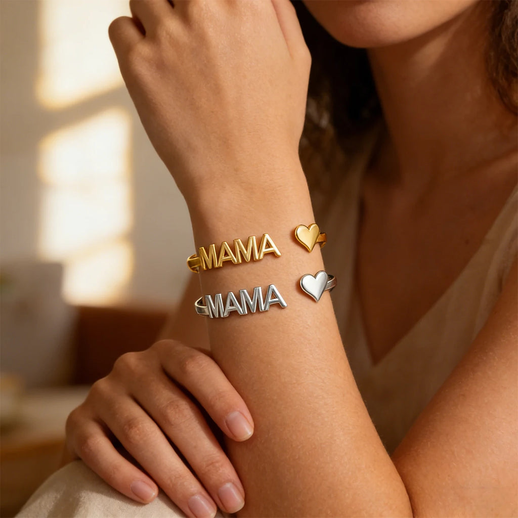 Set Bijoux Femme Bracelet Jonc Acier Inoxydable Doré – Cadeau Fête des Mères