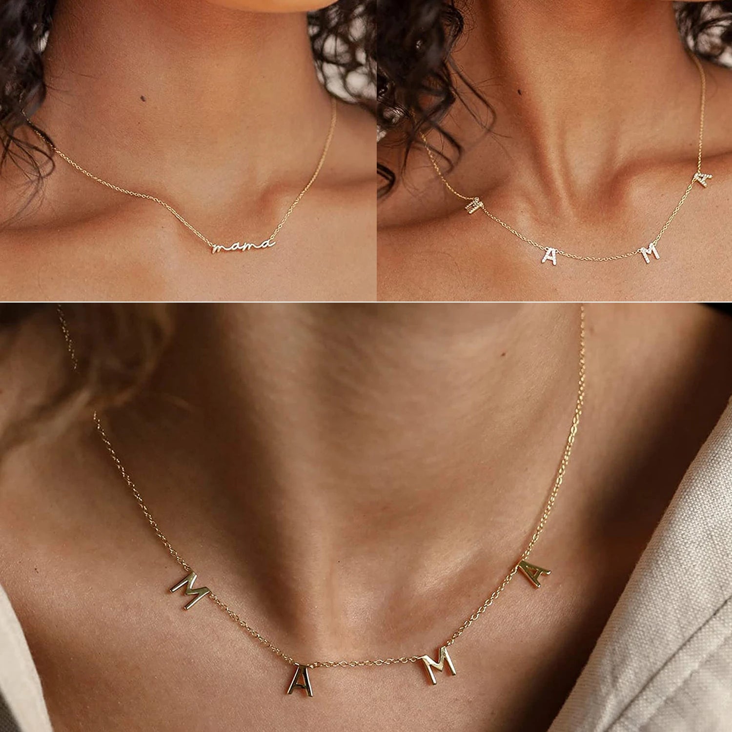 Collier MAMA en Acier Inoxydable Doré – Bijou Tendance Fête des Mères