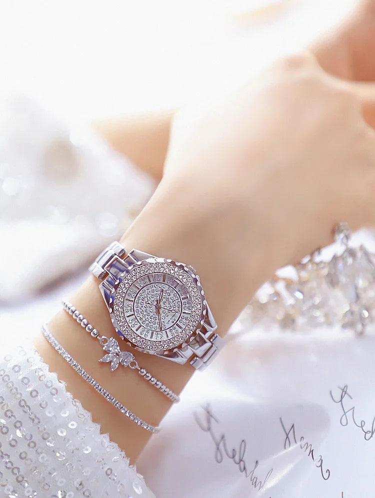 Montre Femme Or Bracelet Luxe Quartz 2025 — Acier Complet, Élégante, Top Marque