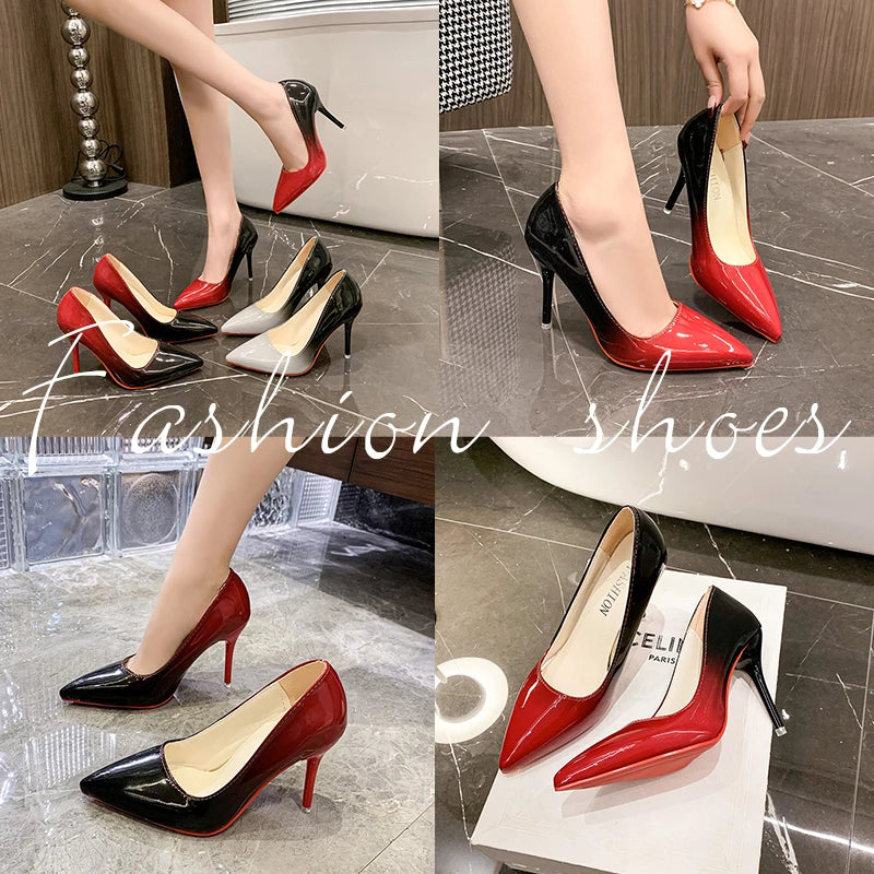 Escarpins Talon Aiguille Rouge Femme 10cm — Bout Pointu Dégradé, Grande Taille 44-53