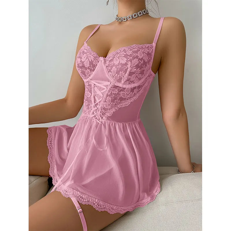 Lingerie Femme Tulle Soutien-Gorge & Porte-Jarretelles — Transparent Dentelle, Sexy