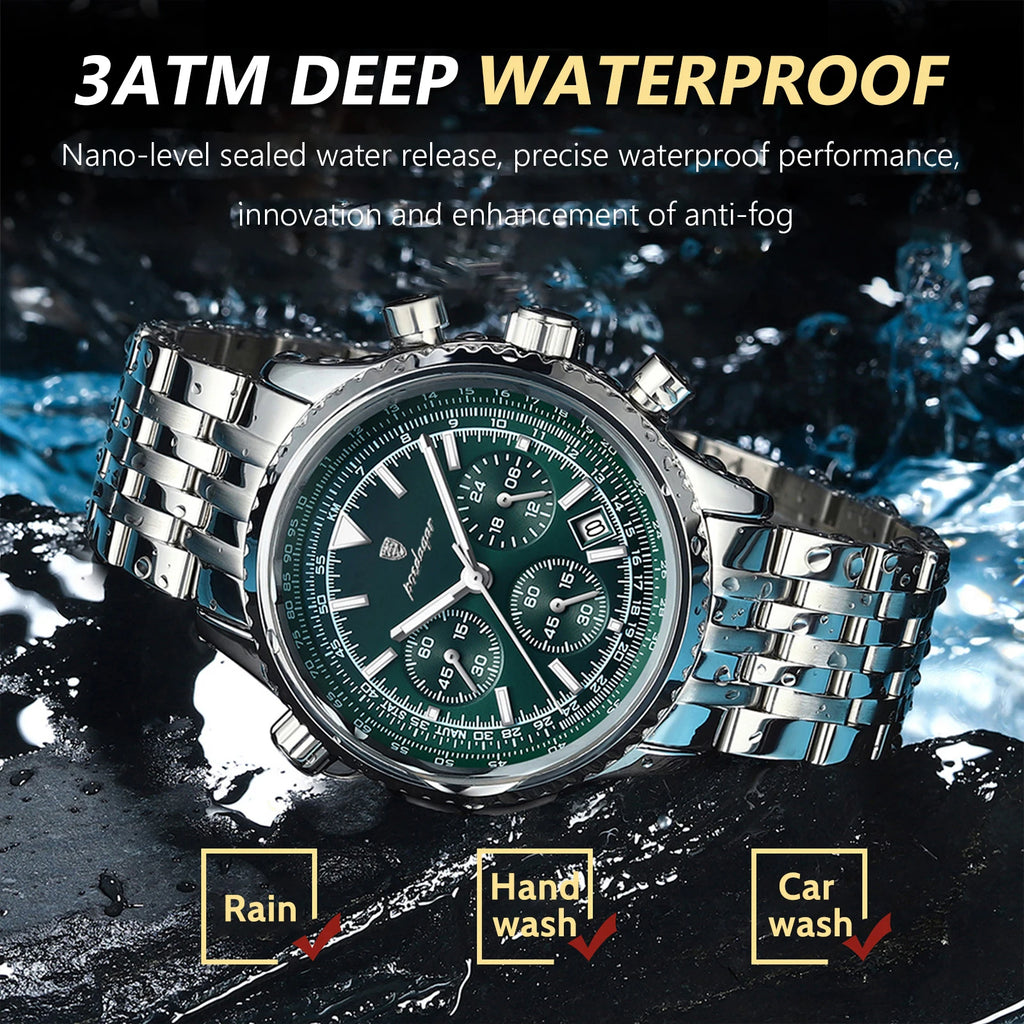 POEDAGAR Montre Homme Luxe Chronographe — Acier Inoxydable, Étanche, Sport Élégant