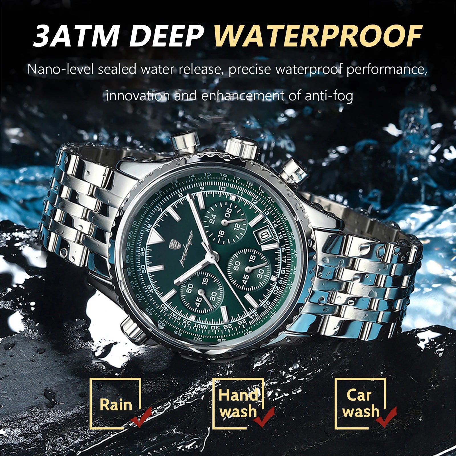 POEDAGAR Montre Homme Luxe Chronographe — Acier Inoxydable, Étanche, Sport Élégant