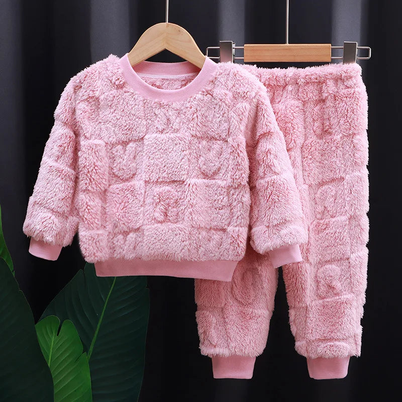 Pyjama Enfant Polaire Hiver — Ensemble Chaud Garçon Fille, Style Coréen, Velours Épais