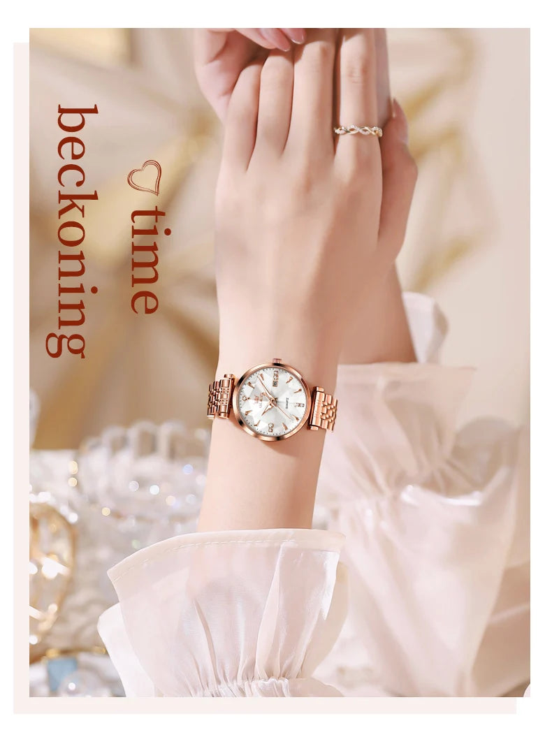 OLEVS Montre Femme Fashion Élégante — Quartz, Acier Inoxydable, Étanche, Date
