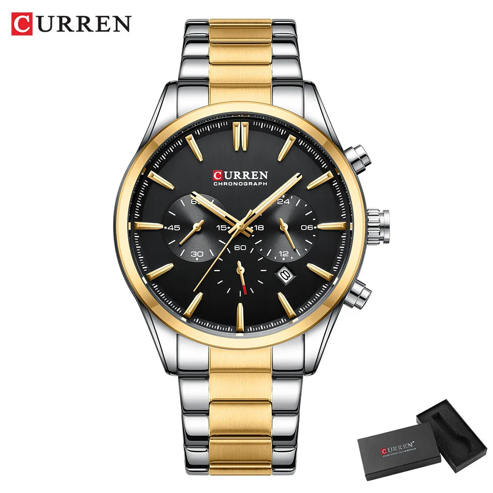 Montre Homme CURREN Multifonction Quartz — Date Automatique, Bracelet Acier Inoxydable